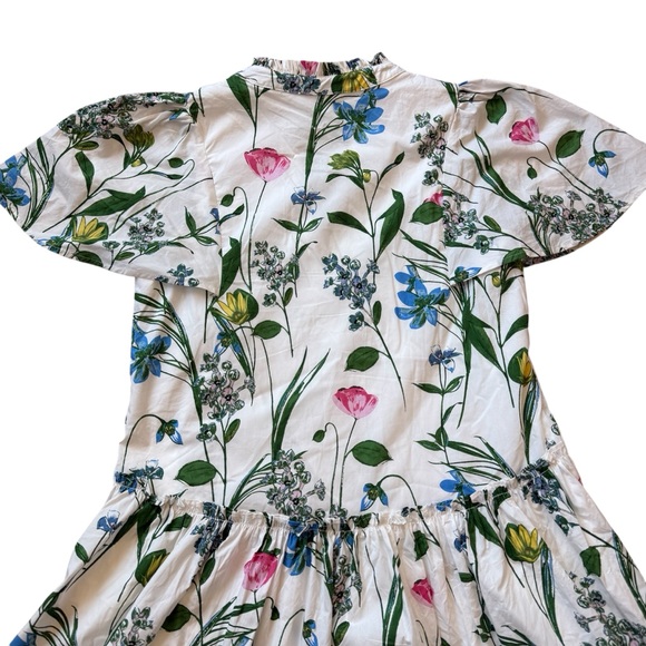 Sugarlips Dress Womens S Ivory Floral Babydoll Mini Ruffle V-Neck Split Spring - Picture 9 of 10